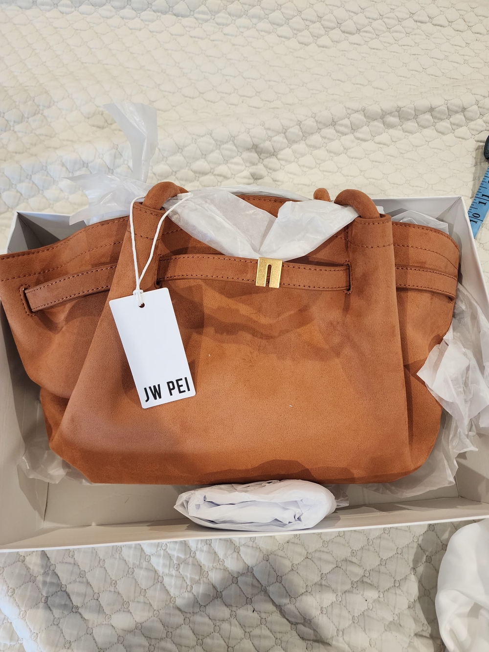 JW PEI Rust Suede Tote with Gold Hardware